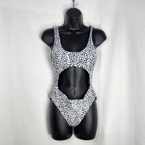 Mizaful Womens One Piece Swimsuit 6 Spotted Abstract Cutout Monokini White Black